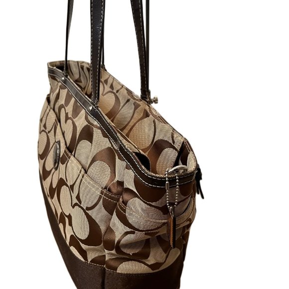 Coach F19202 Signature,  Brown & Tan Monogram Canvas Large Diaper Bag / Tote - Picture 5 of 13